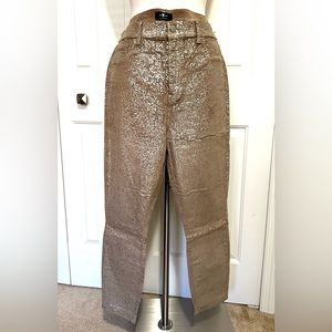 7 For All Mankind Ladies Velvet Pants Tan Abstract Metallic Silver Size 32 NWOT